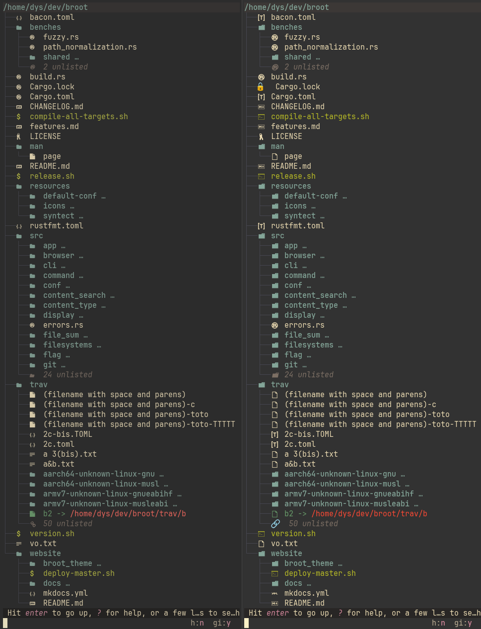 Broot icon comparison